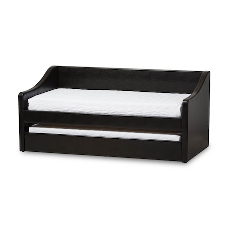 Baxton Studio Barnstorm Black Faux Leather Upholstered Daybed with Trundle Bed 131-7302